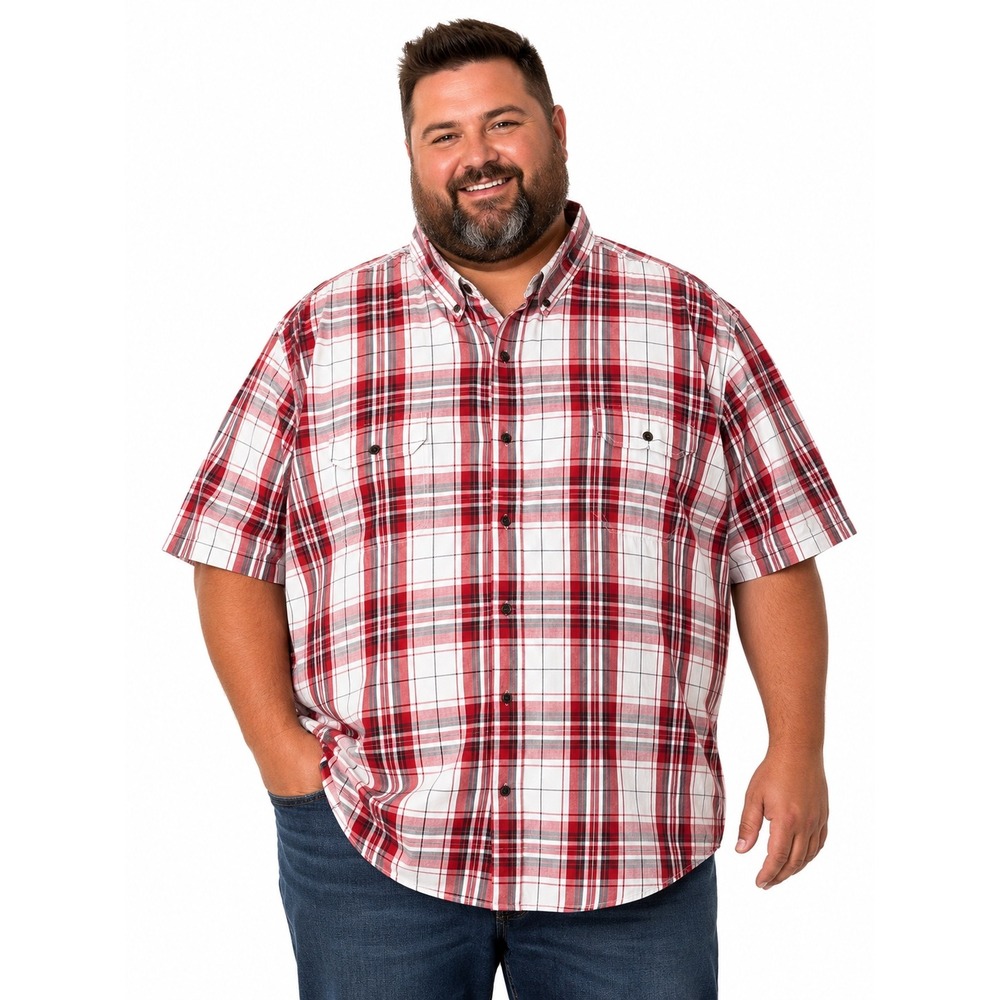 CE Schmidt Workwear 3X Red White Plaid Short Sleeve Button Down Shirt Cotton
